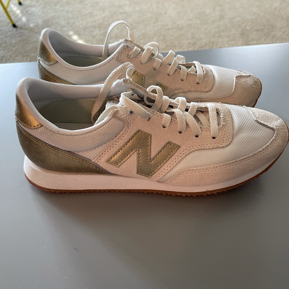 J. Crew White and Gold Sneakers